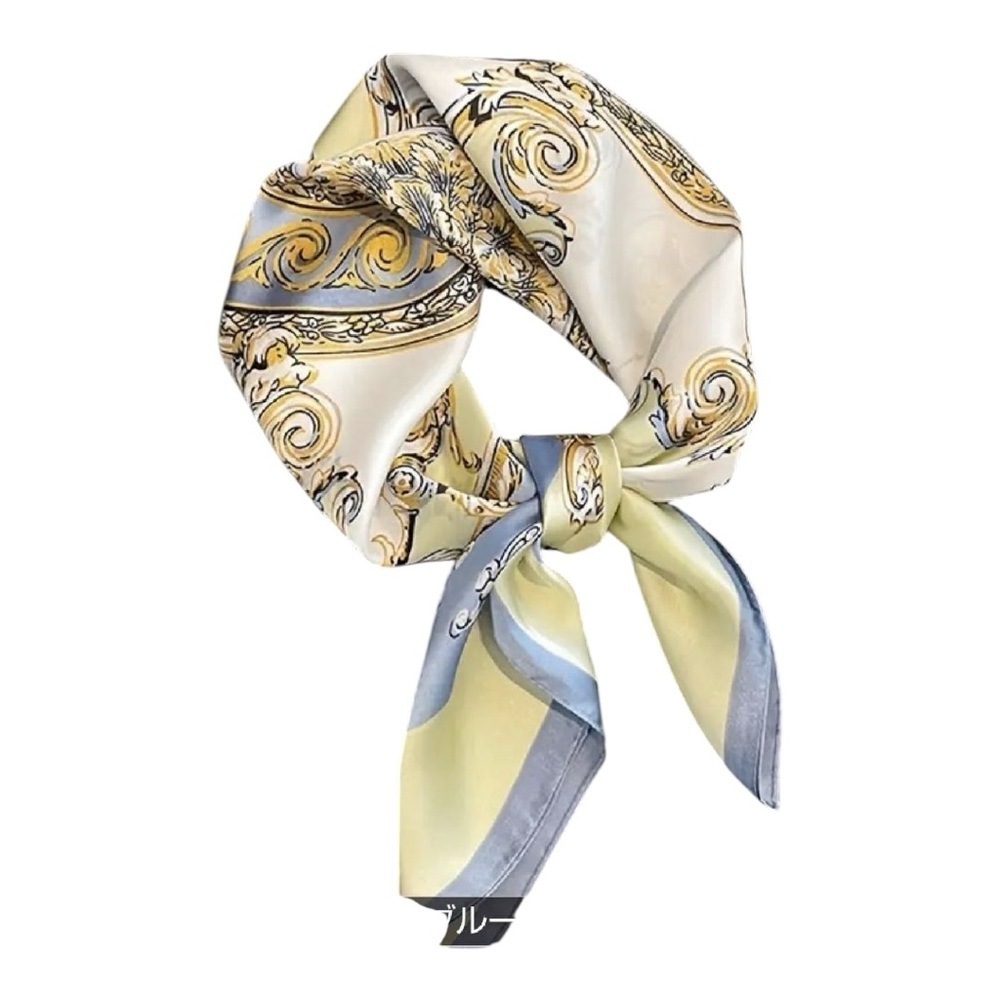 💎 Vintage Baroque Silk Scarf | Gold & Blue Rococo Print | Neck or Bag Accessory